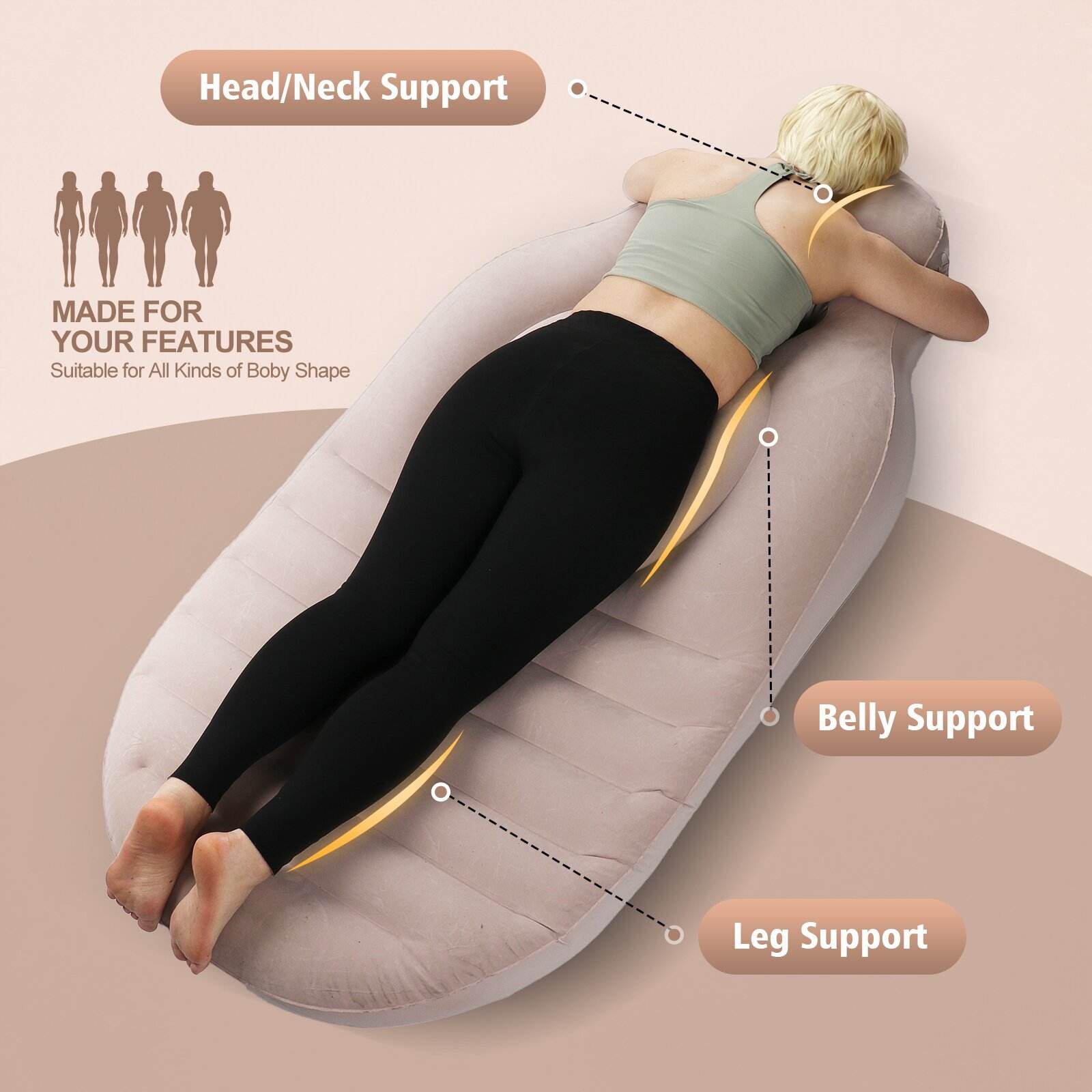 Inflatable Pregnancy Air Bed Pillow – Ergonomic Belly, Neck & Leg Support for Comfortable Sleep